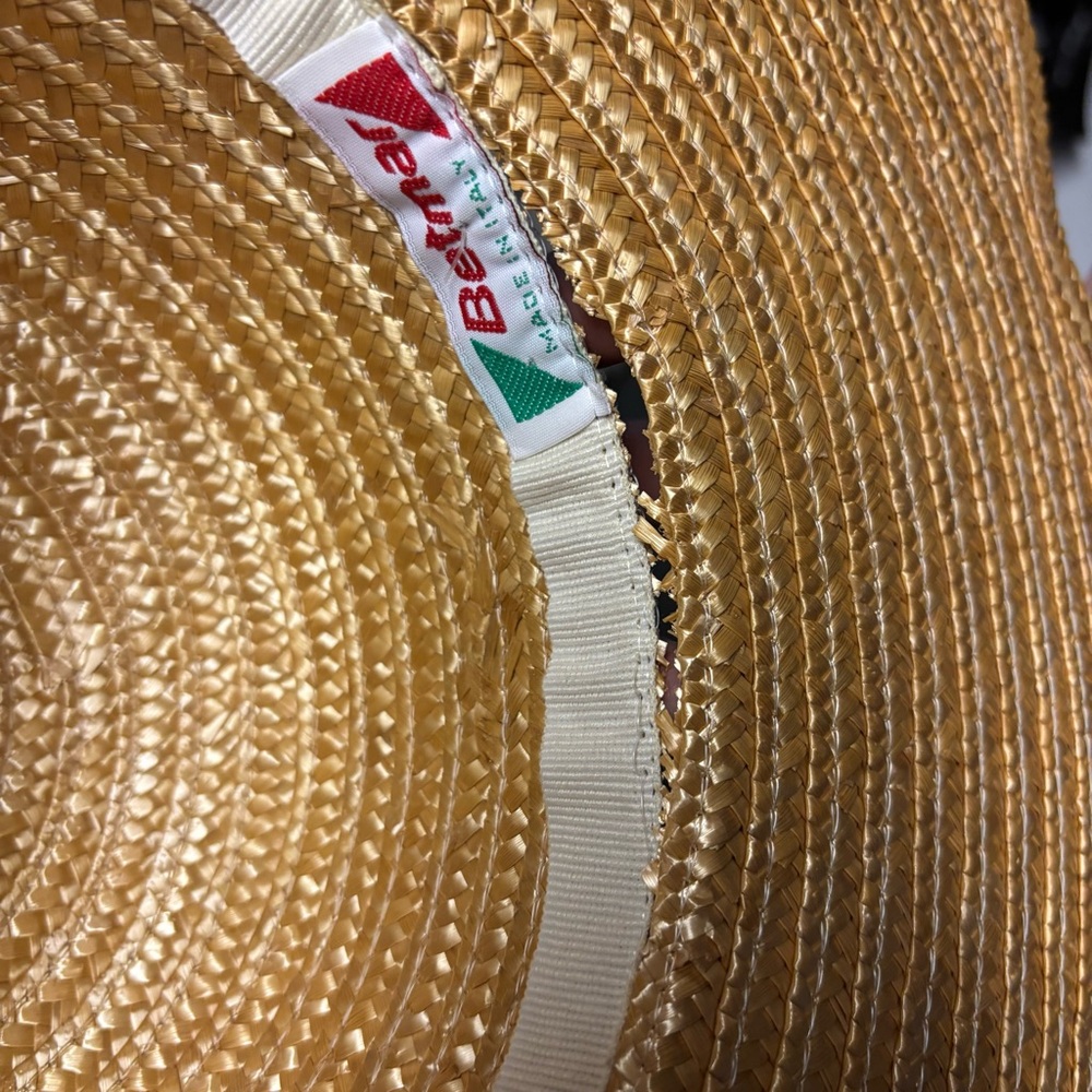 VTG Betmar Womens Beige Tan Straw Wide Sun Hat Scalloped Edge Made in Italy - Picture 9 of 9